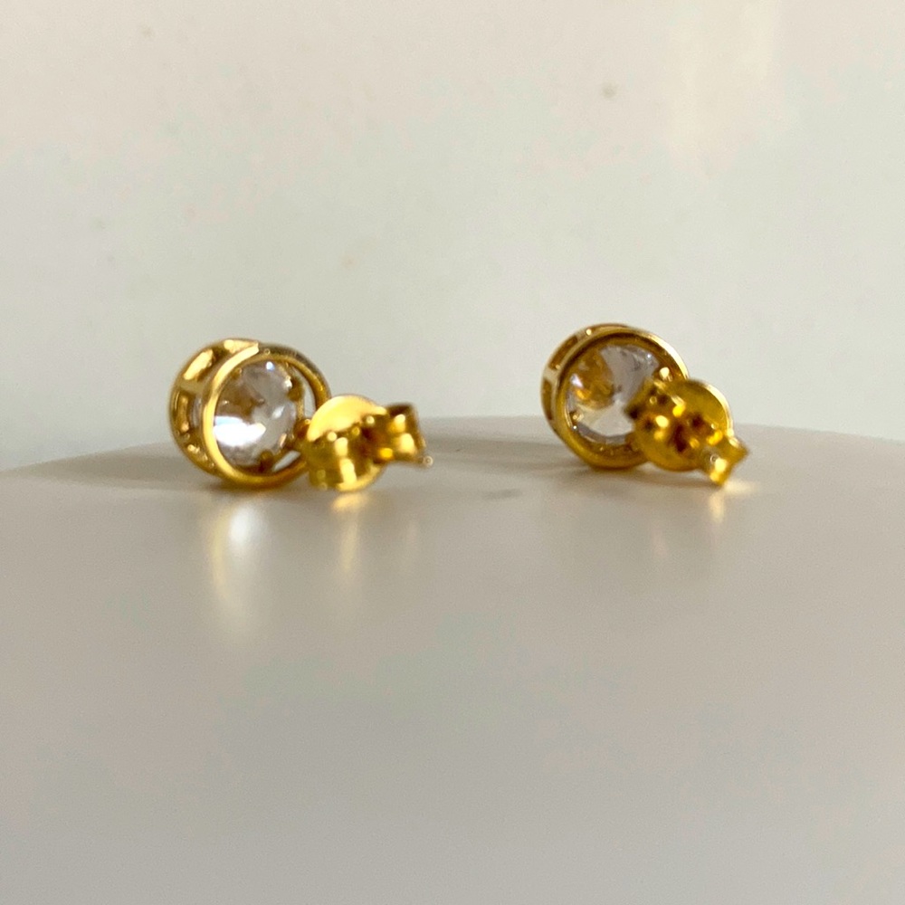 Gold plated sterling silver cz bezel studs - Picture 2 of 6